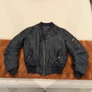 PrettyLittleThings Black Ruched Sleeve Bomber Jacket - Size M